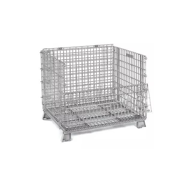 Heavy Foldable wire mesh metal pallet folding warehouse lockable storage Cages wire mesh container
