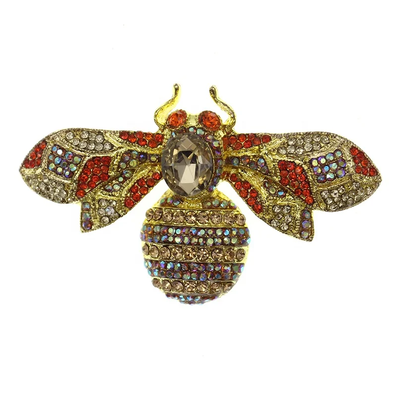 60MM Mix Color Rhinestone Alloy Animal Brooch Honey Bee Pin For Fashion Jewelry