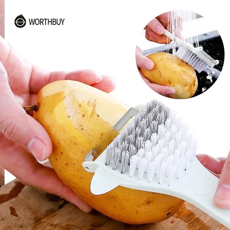 WORTHBUY Multifunctional Fruit Vegetable Peeler With Brush Plastic Carrot Potato Peeler Vegetable Grater Kitchen Accessories