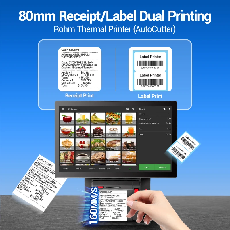 FYJ-F2 Built-in 80mm Desktop Auto Cutter Thermal Printers Pos Android PC Tablet Cash Register Pos Systems