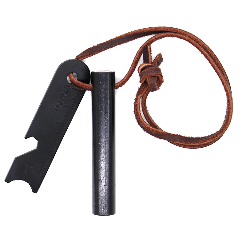 3inch Outdoor Camp Survival Lighter Drilled Fire Starter Steel Roe with Multi-Tool Striker