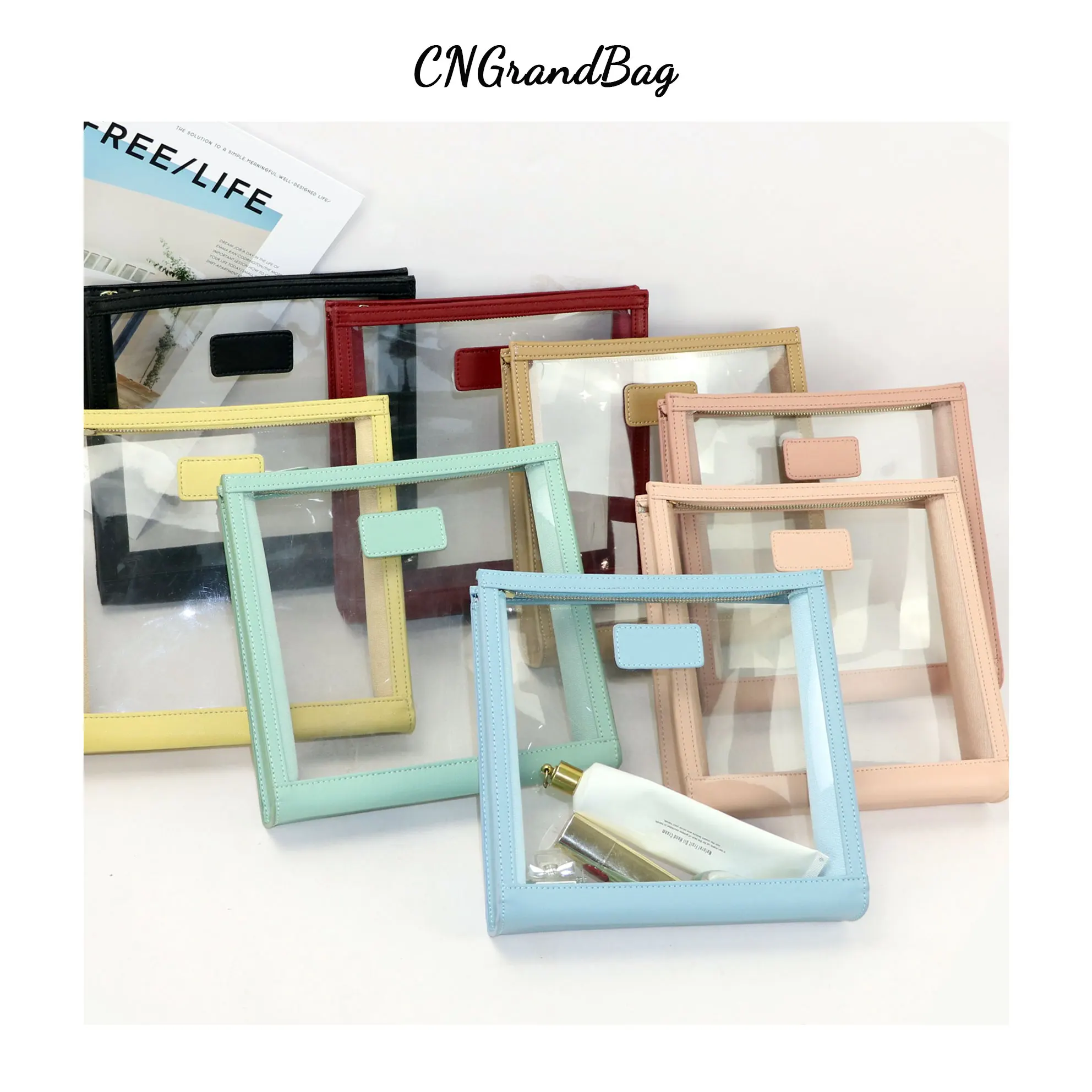 high quality clear PVC leather cosmetic bag pouch lady purses bags for women