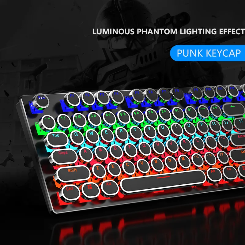 Игровая Проводная клавиатура для офиса в стиле панк, настоящие механические Мультимедийные кнопки с rgb-подсветкой