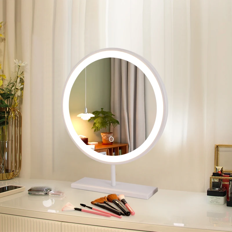 Wholesale Single-Sided LED Light Cosmetic Vanity Mirror Personalized Desktop Makeup Mirror with round Design for Travel Use