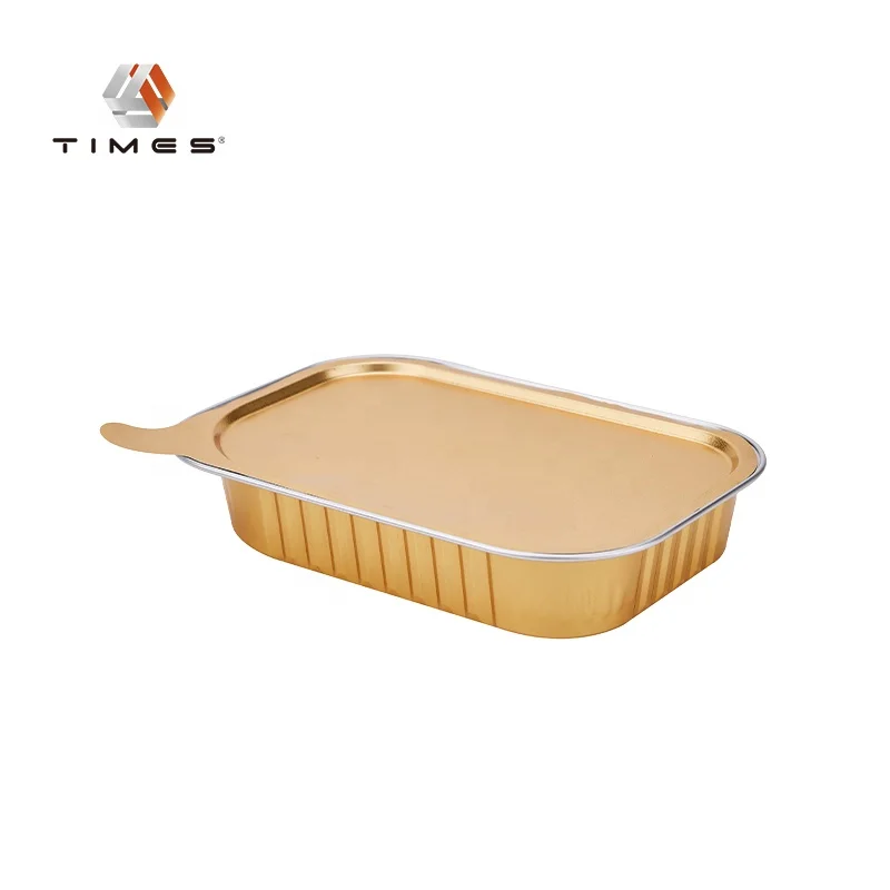 320ml Recyclable food grade  customized  golden aluminum foil container with lid lunch boxes  pet food food package