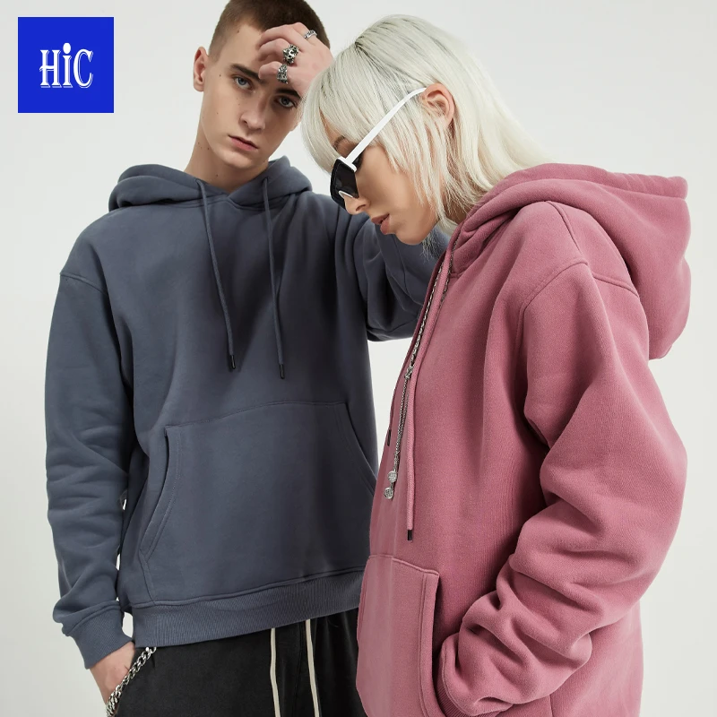 HIC1 Wholesale Unisex 2piece  Casual Solid Plush hoodies 330g Plus Size Pants High Quality Sweatsuits Cargo Tracksuit