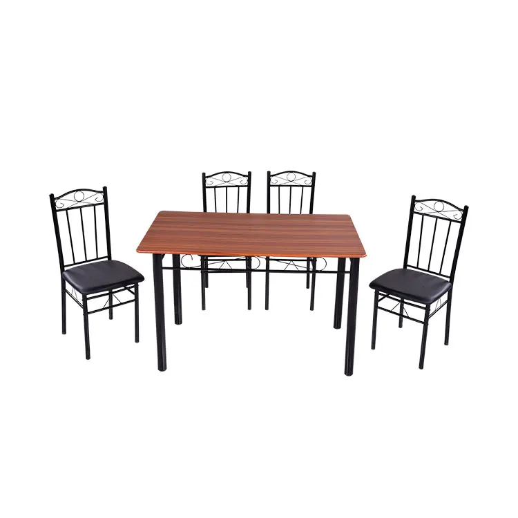 Durable antique metal item style room furniture wood dining table set with 4 piece chair set