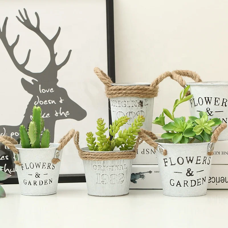 American style   Antique  Small metal planter pot Home & garden iron  succulent artificial  flower  Bucket  Storage