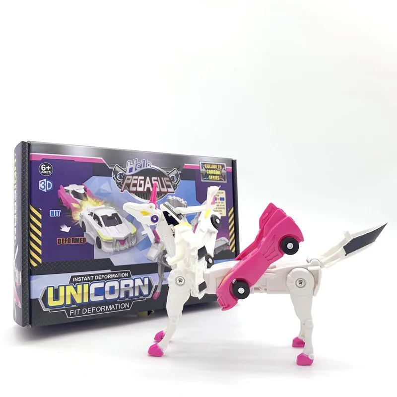 Coolerstuff Transforming Magnet Car Turn Into Unicorn Deformed Action Figure Unicornss Robot Transformation Car Toy Gift for Kid