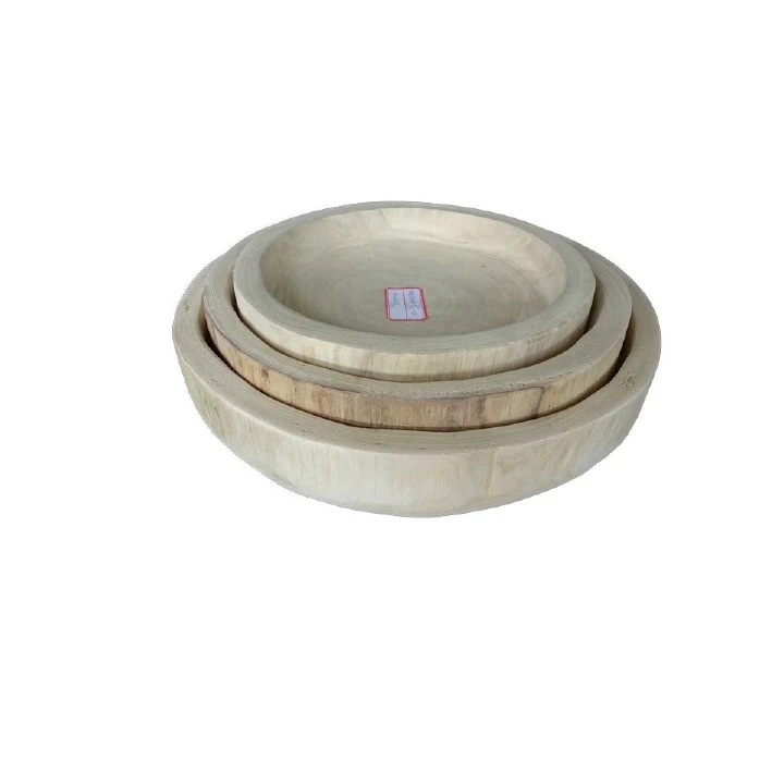 
Multi usage handicrfaft S/3 different size round shape garden planting natural wood bowl set 