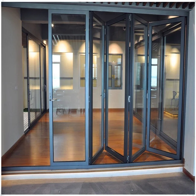 Office Exterior Tempered Reflective Glass Aluminum Alloy Frame Folding Sliding Door System