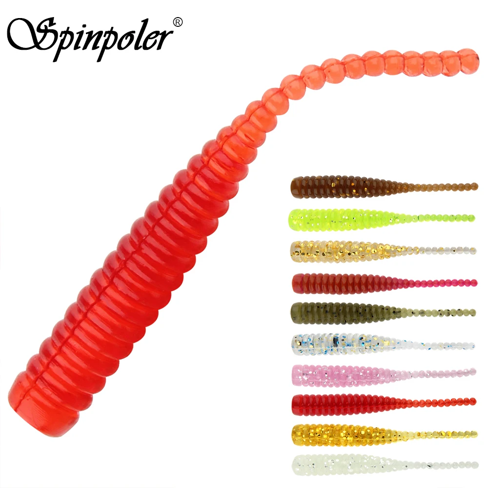 100 шт. Силиконовые Мягкие пластиковые рыболовные приманки Spinpoler приманка для червя пластиковая подледной рыбалки окуня щуки форели