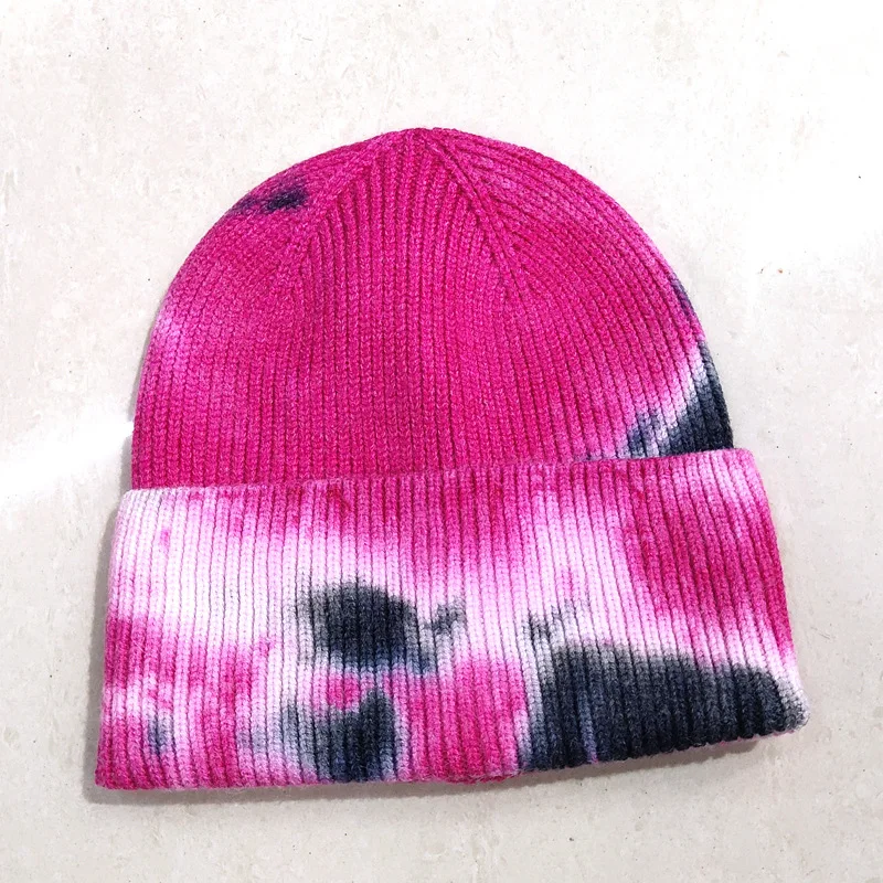 China wholesale at all seasons colorful tie-dye customizable warmth couple knitted hat for