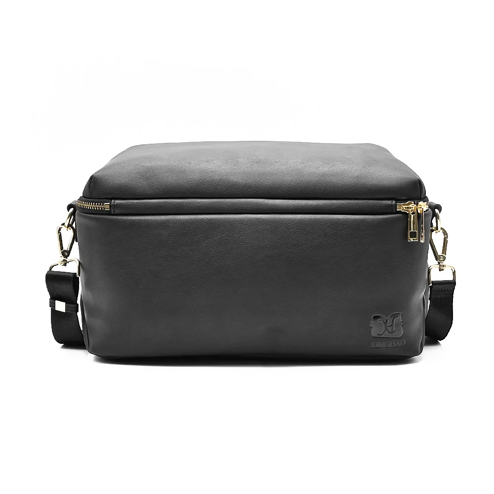 Professional custom make black vegan leather crossbody shoulder camera bag for Photography