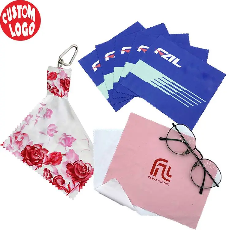 Wholesale Custom Logo Sublimation Printed Cleaning Wiper Cloth For Eye Glasses Lens Bulk Microfiber Lens Cloth With Pouch