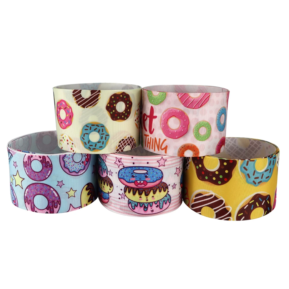 
new arrival 75mm doughnut donuts custom grosgrain printed ribbon for food festival 