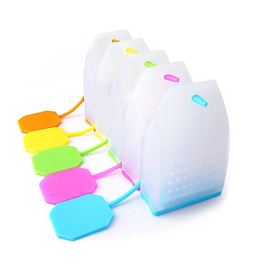 Wholesale Reusable food grade silicone colorful tea strainer filter tea bag shape infuser