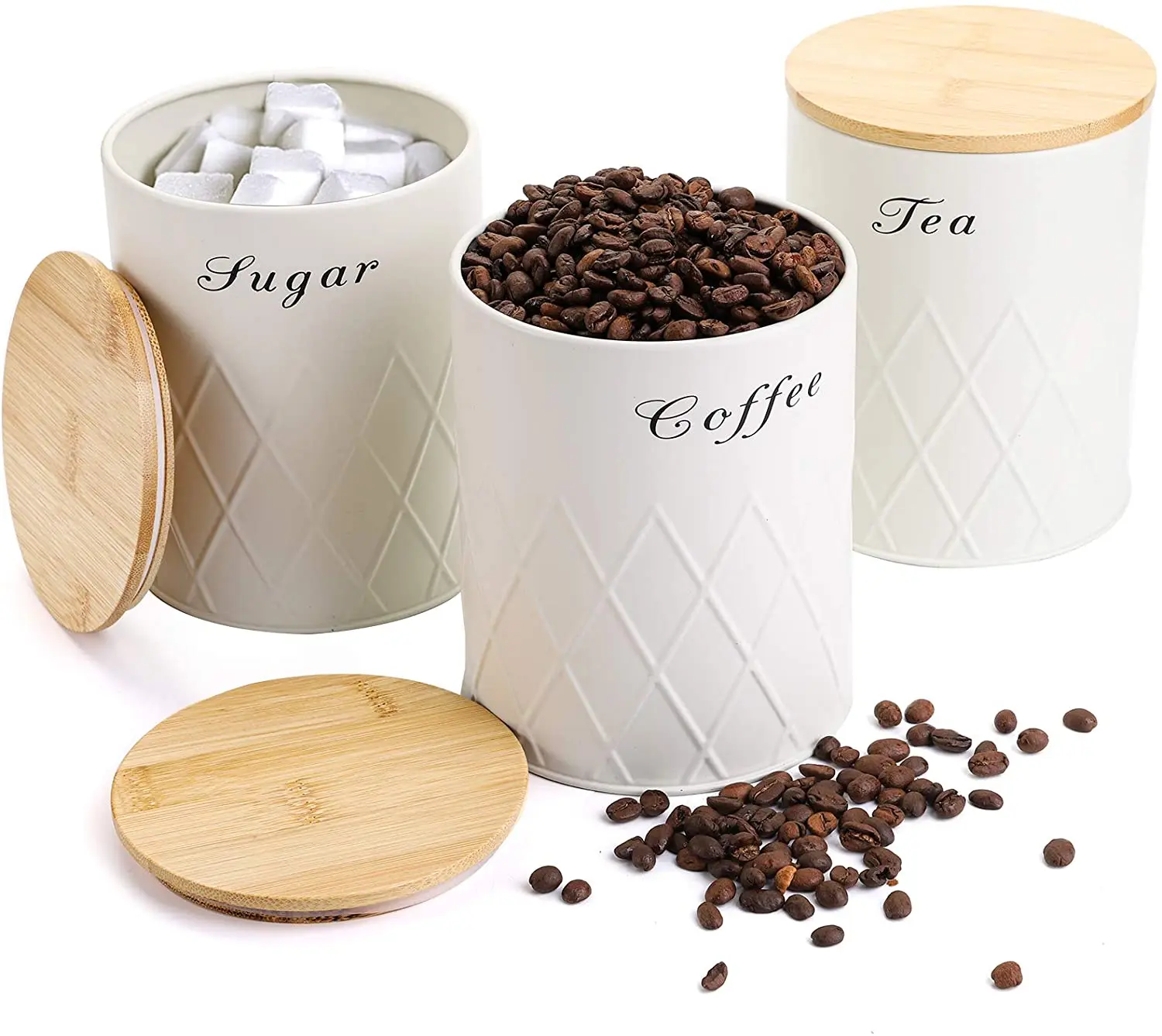 Kitchen Food Storage Ceramic Canister,Airtight Ceramic Canisters with Bamboo Lid