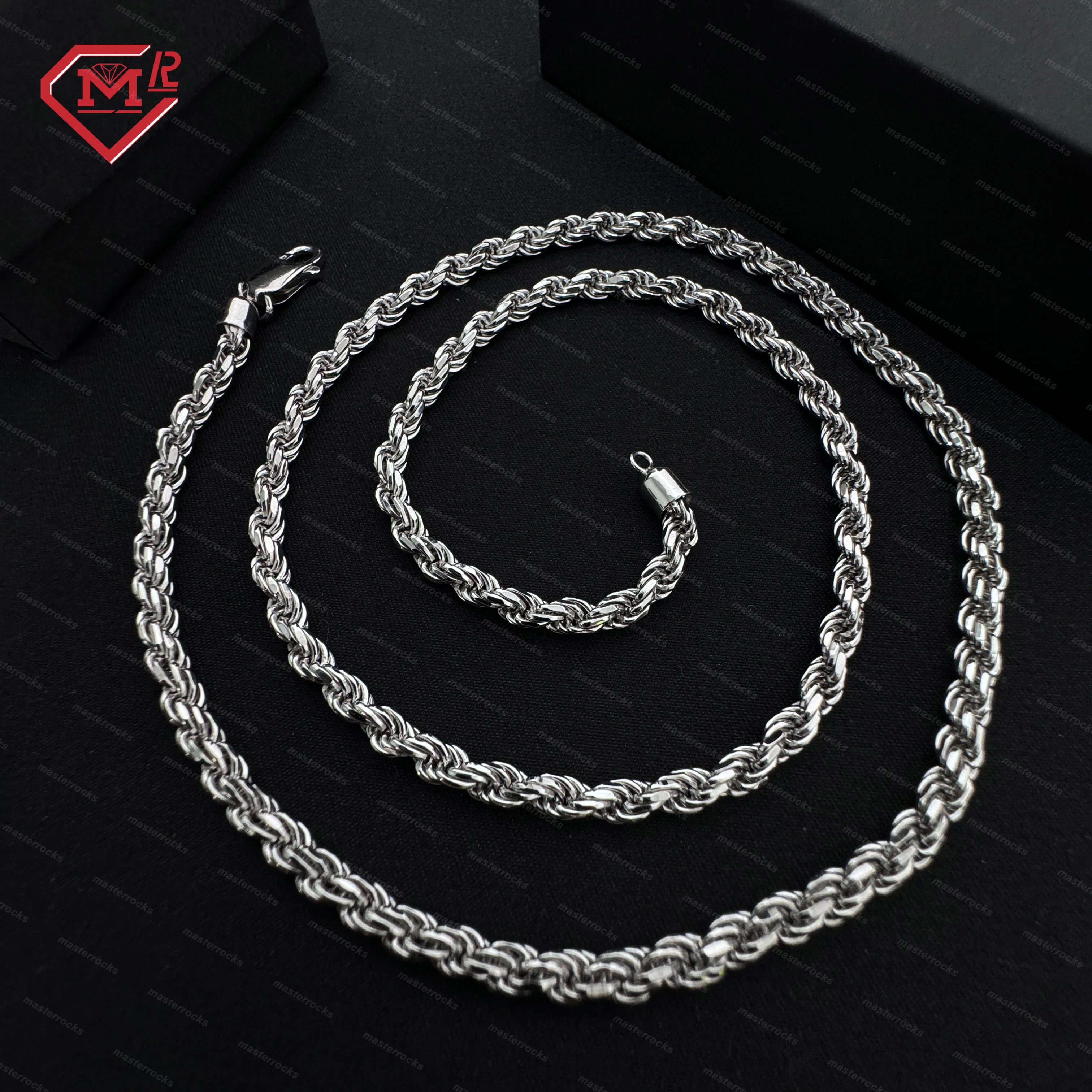925 Sterling Silver 4mm 5mm 6mm 7mm Rope Chain Necklace Custom Gold Plated Hip Hop Rope Chain For Men