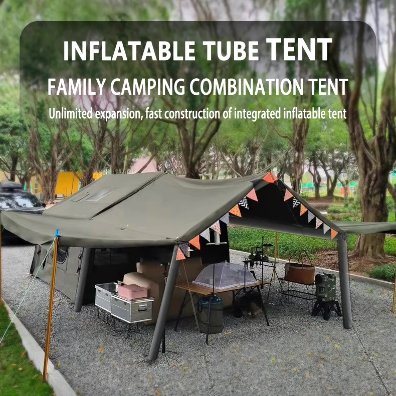 9+8.5 320g TC Cotton Tents 420D Oxford Waterproof Hiking Camping Outdoor Inflatable Tent Luxury Air Event with Quadrangle Tarp