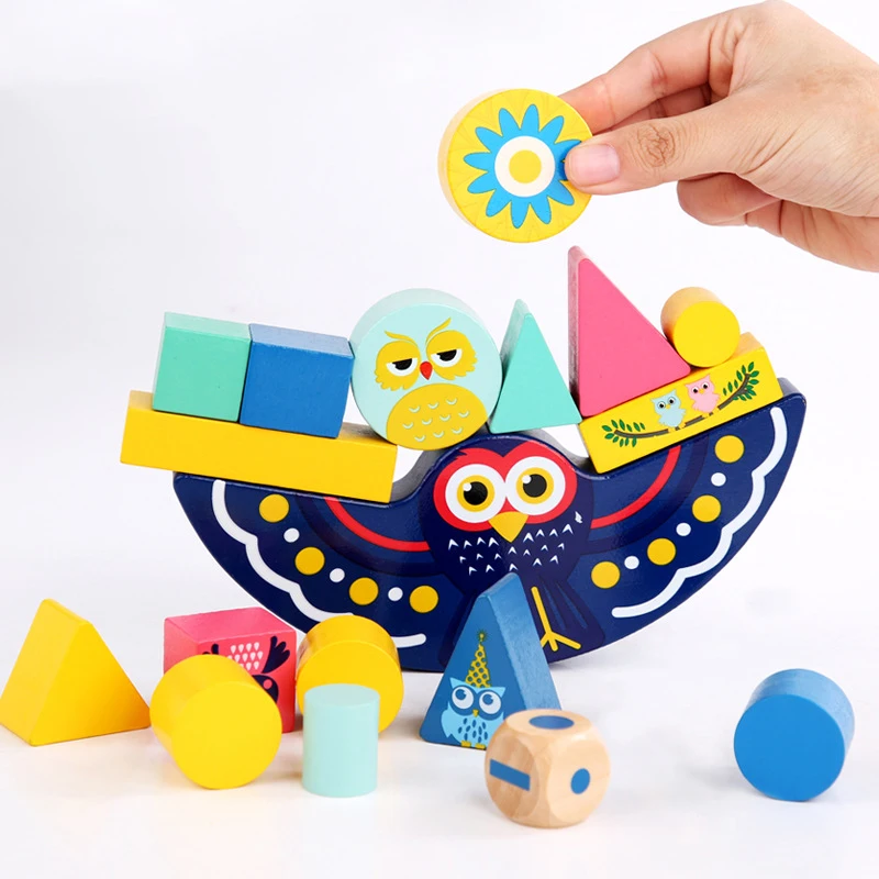 Hot Sale 2022 Wholesale custom owl animal stacking high Balance interactive puzzle stacking tower toy building blocks