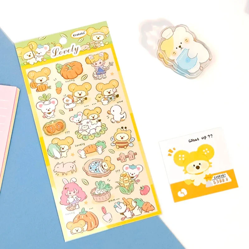 Kirakoko Waterproof Bunny Rabbit Mouse Kitty Cat Dog Puppy PVC Paper Small Assorted Gift Stickers Vinyl Stickers for Cups