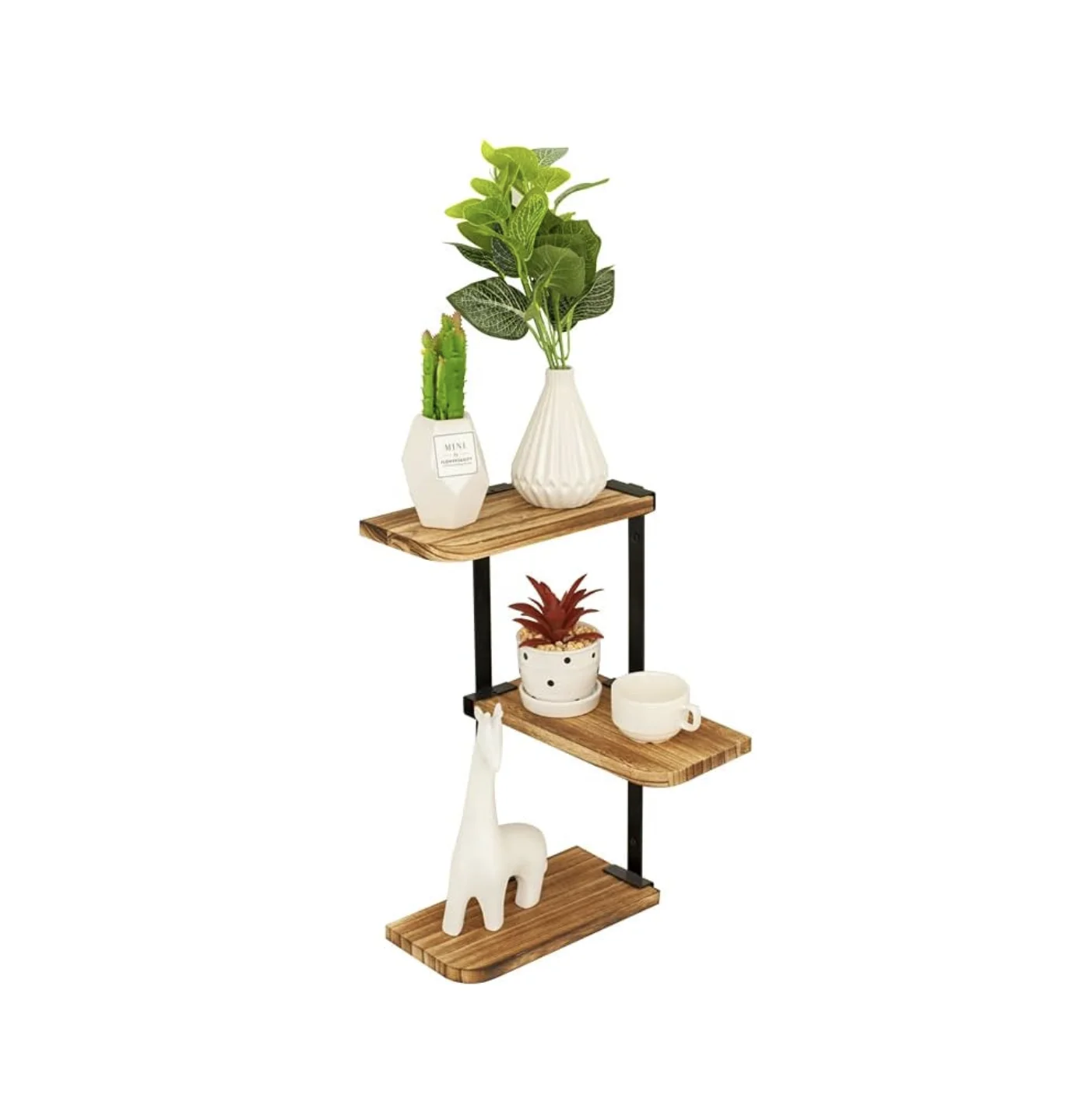 Coral Flower Wall Mount of 3 Tier Rustic Wood Floating Shelves for Bedroom Living Room Bathroom Kitchen Office