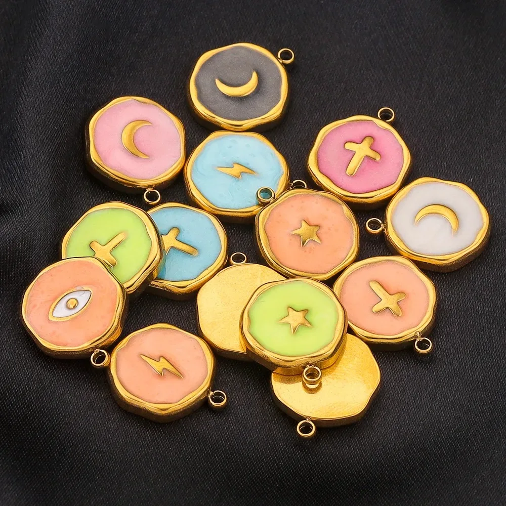 Stainless Steel Enamel Charms Moon Cross Star Heart Pendants Multicolor for DIY Necklace Jewelry Making Supplies Crafts 4