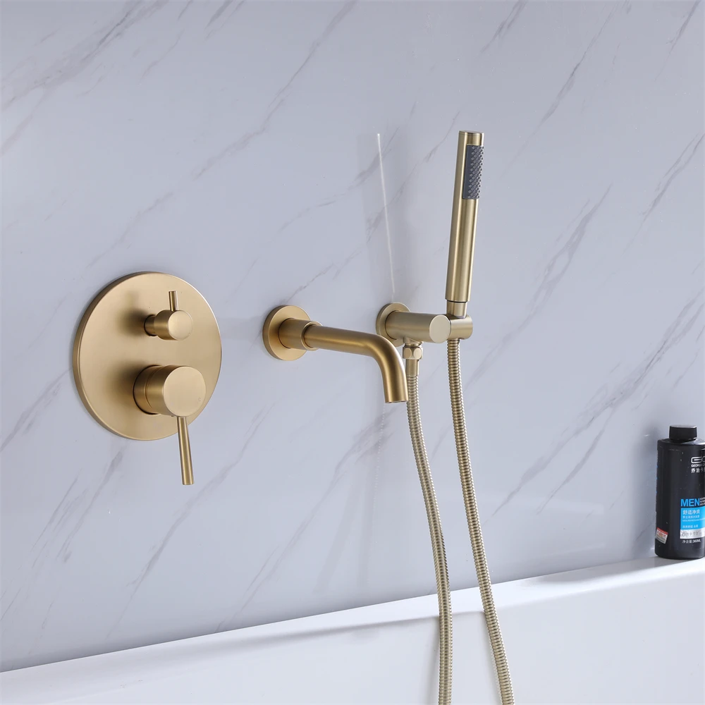 Contemporary Design Bathroom Brass Bathtub In Wall Gold Finished Bathroom Rainfall Shower Mixer