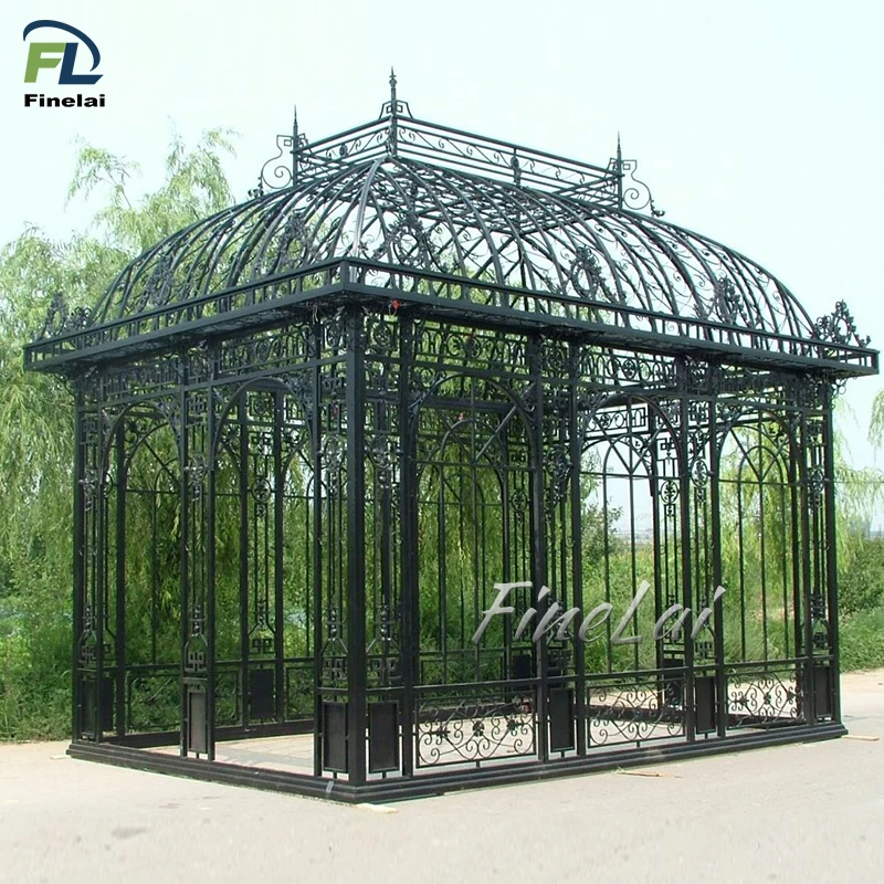 Finelai hot selling Large Outdoor Iron House garden conservatory iron pavilon wrought iron gazebo