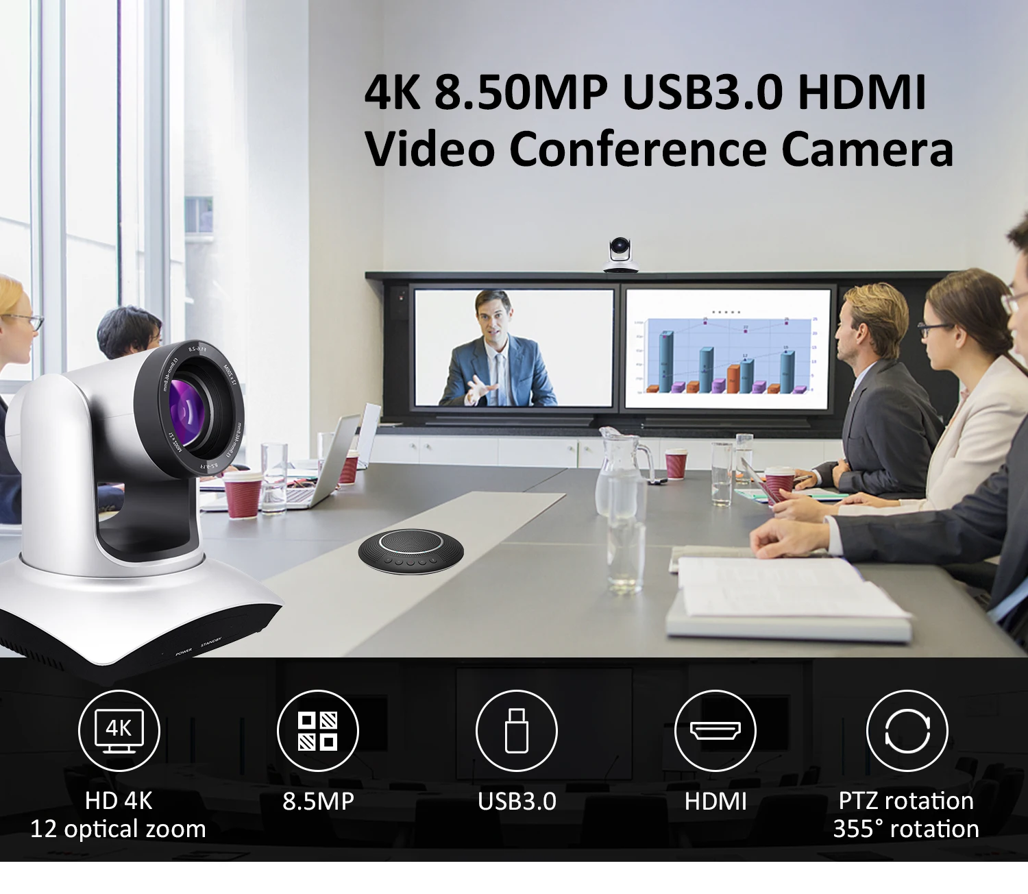 12X zoom Ultra HD 4k camara filmadora ptz camara de video 4k image quality HDMI+USB 3.0+LAN video conference camera