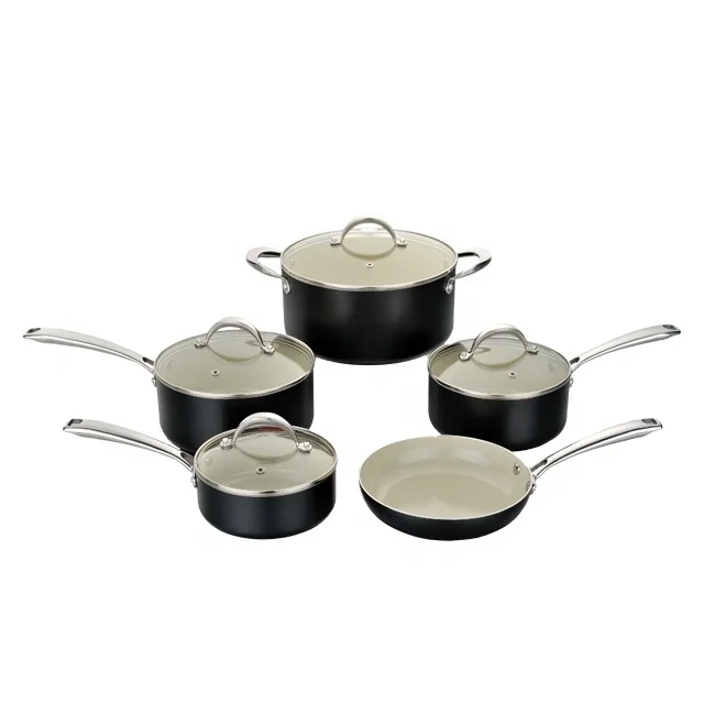 KITCHEN SUPPLIES CERAMIC NONSTICK COOKWARE SETS COOKING POT SET WITH TEMPERED GLASS LID STAINLESS STEEL HANDLE