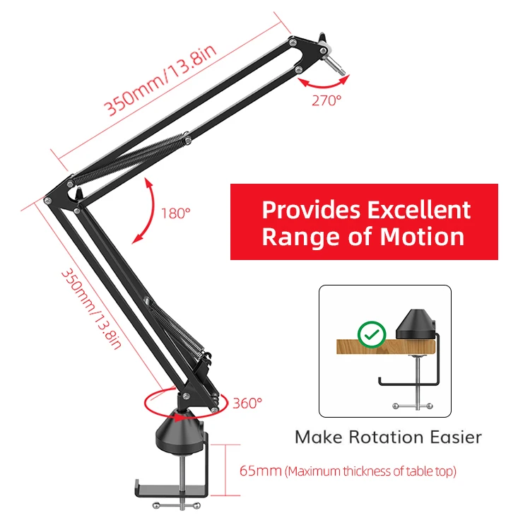 Professional Mic Stand Suspension Boom Scissor Arm stand Heavy Duty Clamp for Blue Yeti Snowball Recording Microphone Stand Desk