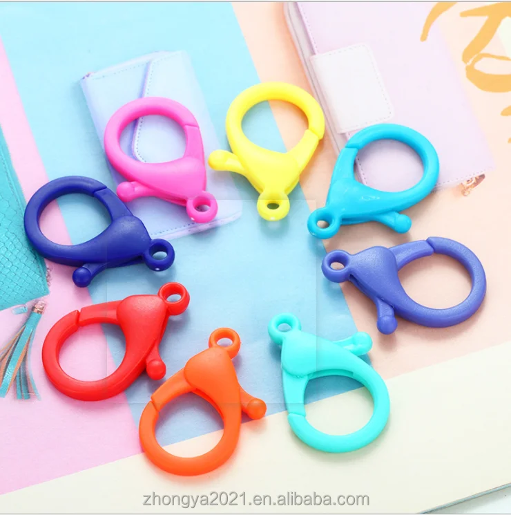 100pcs Candy Colors Plastic Lobster Clasps Hooks Key Chain Korean Sweet Key Rings Keychain for DIY Jewelry Making Accessories