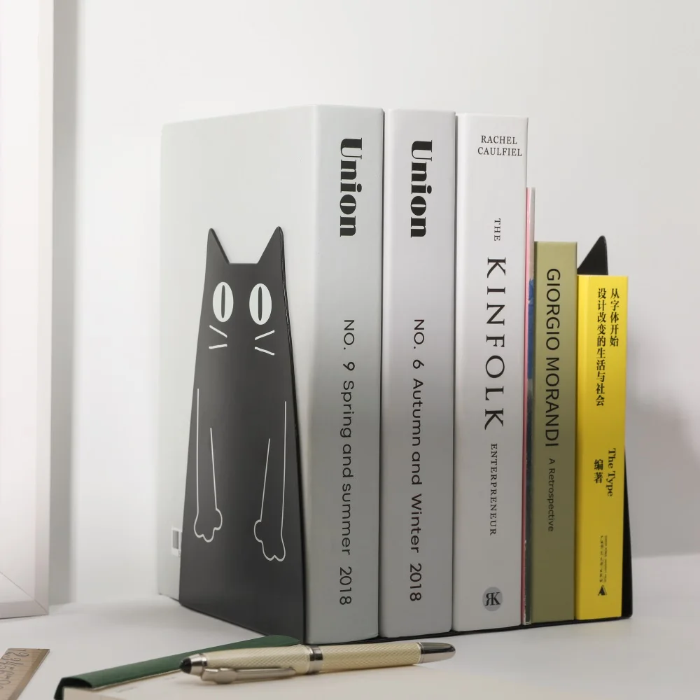 Maxery Iron Book Holder Standbook Stand Creative Cartoon Cat Bookend Bookshelf Children Christmas Gift Office School Supplies