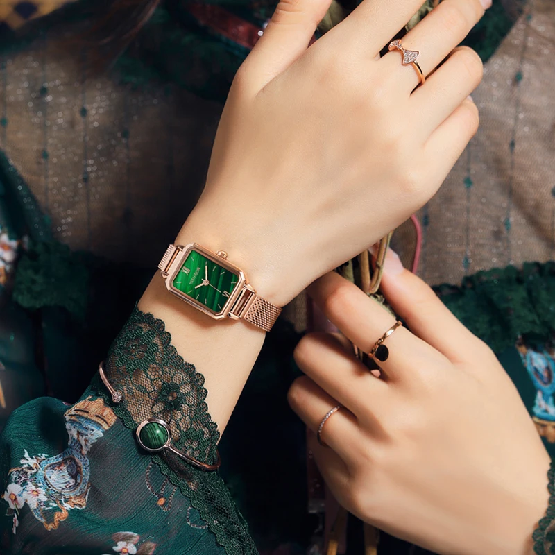 HOT Little Green Table square Plate Ladies Watch Waterproof Quartz Restoring Ancient Ways with Malachite Female Skin