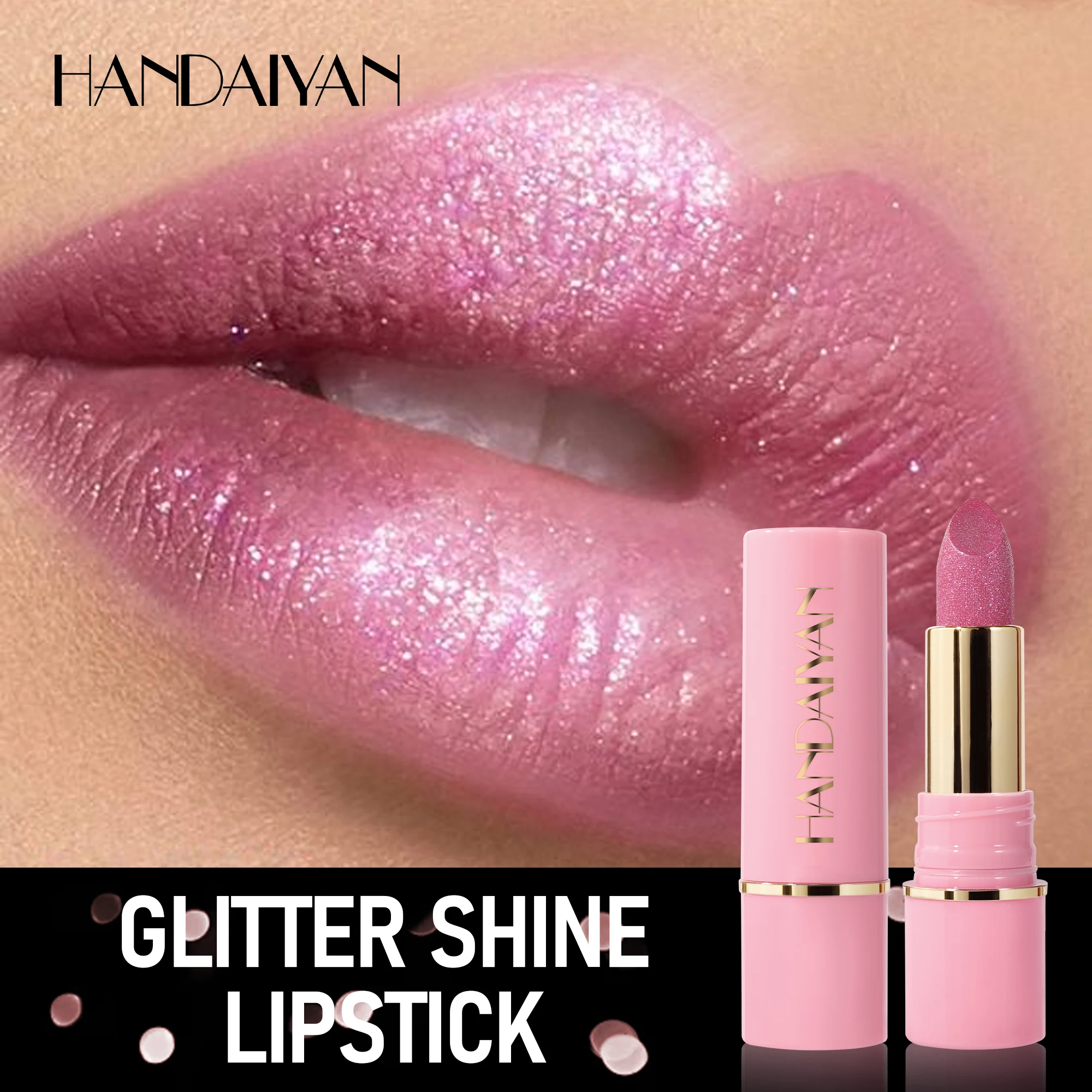 HANDAIYAN 8 Colors Wholesale Shimmer Glitter Lipstick Moisturizing Emboss Shiny Sparkle Silk Moire Design Lip Makeup Cosmetics