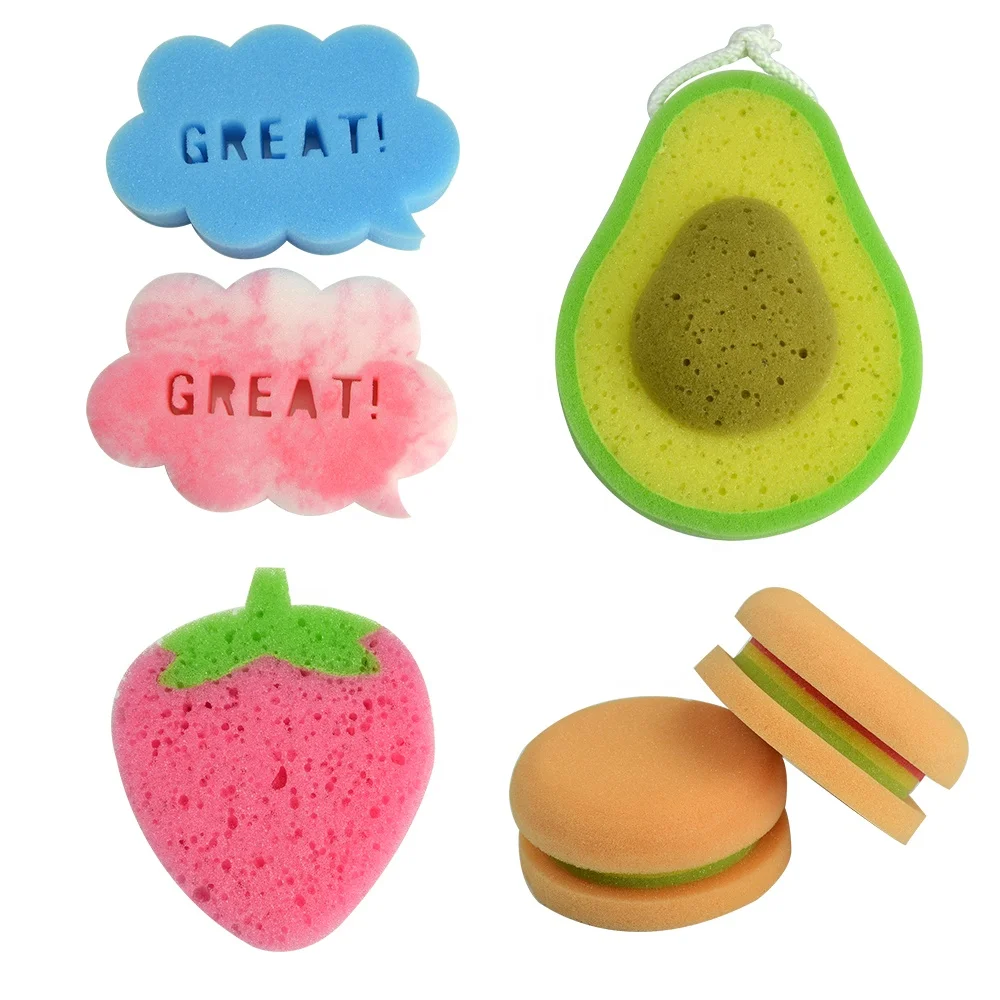 2020 new item avocado shape pattern exfoliating PU bath bubble sea sponge promotion gift home clean bath accessories