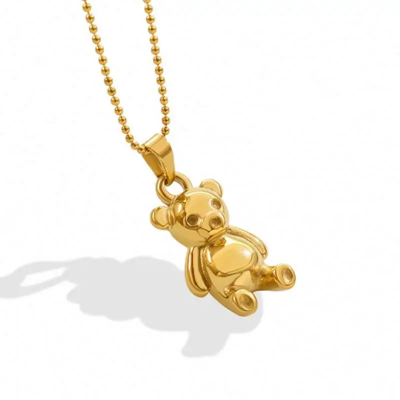 2022 Cute Bear Stainless Steel Pendant Necklace 18K Gold Plated Personality Mama Bear Pendant Kalung Necklace For Couples