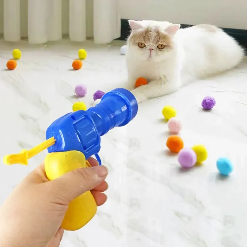 Interactive Launch Training Cat Toys Creative Dog Training Toys Kitten Mini Pompoms Games Stretch Plush Ball Toy Cat Products