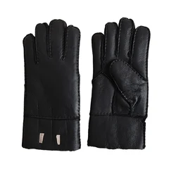 Real Fur Sheepskin For Man Leather Style Warm Mittens