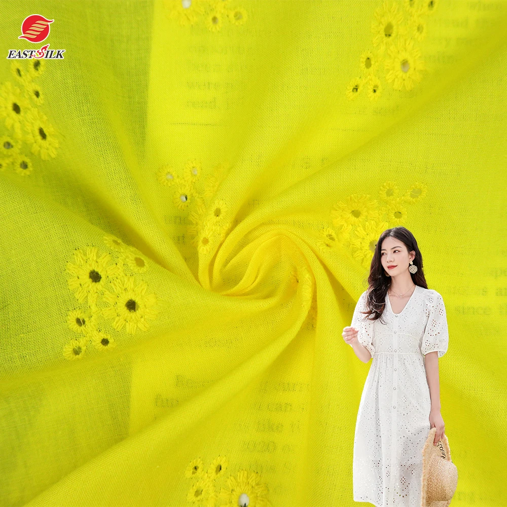 China Textile Cloth White materials 100% Cotton Voile Eyelet Embroidery Fabric for women dresses