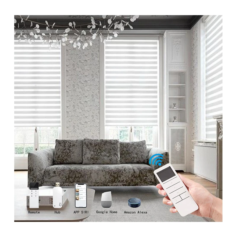 Оптовая продажа полузатемняющие шторы с Wi-Fi мотором и дистанционным управлением электрические роликовые зеброй для окон