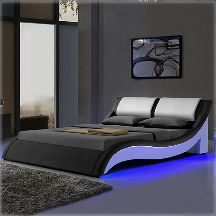 Willsoon furniture 1187-1 Italian design double/king zise s shape upholstered bed with LED