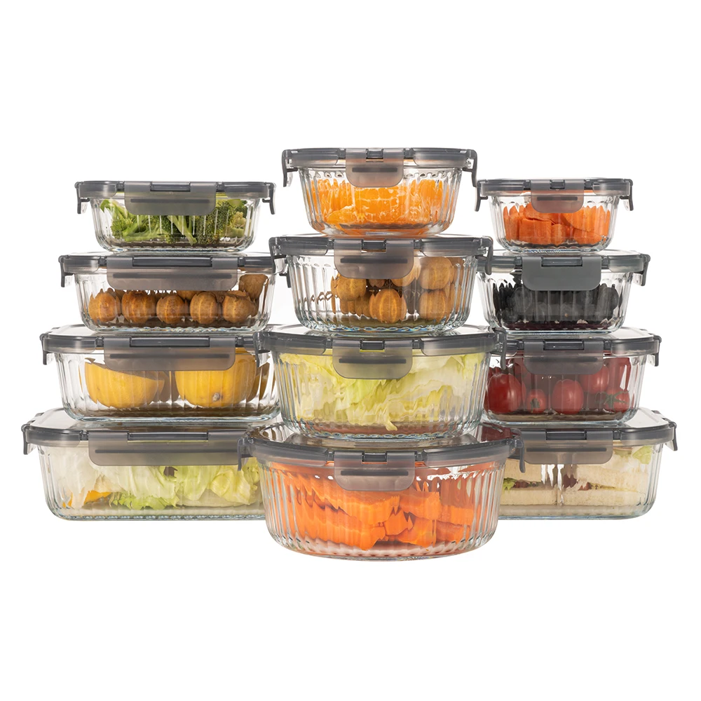 IKOO Glass Meal Prep Container for Lunch Airtight 24pc Borosilicate Glass Storage Containers with Lids