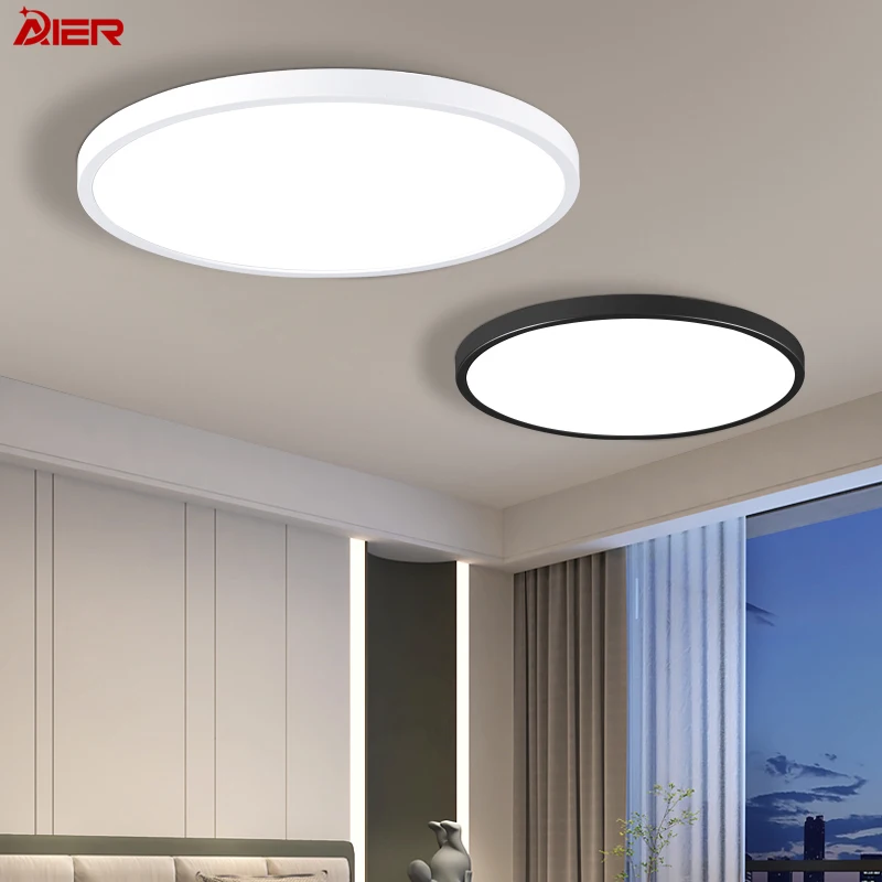 Ultra-Thin Indoor Round White Black 24W 28W 38W 48W ABS Led Ceiling Lights Apartment Bedroom Workshop
