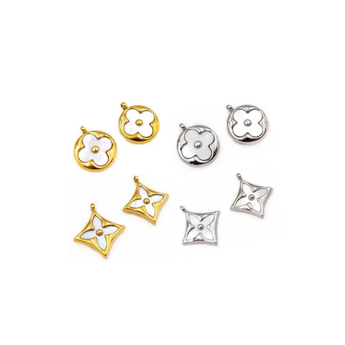 Hot Selling Nature Pearl Shell Clover Charm Pendant Stainless Steel Square Flower Four-Leaf Stud Earring PVD DIY Accessories