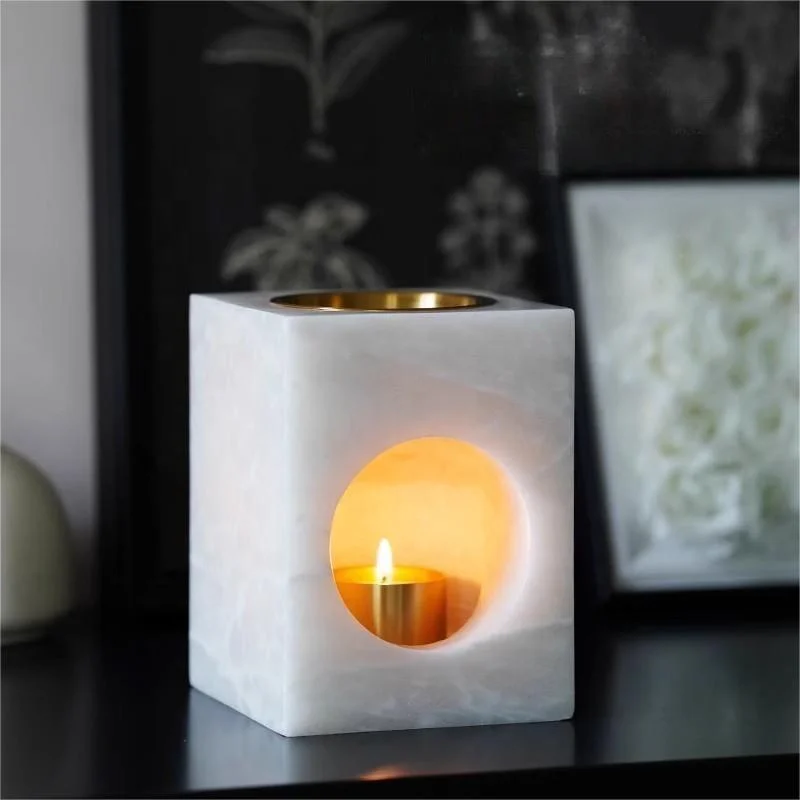 stonekocc 9x9x11CM Natural White Onyx Oil Burner Marble Oil Diffuser Aromatic Wax Diffuser Fragrance Diffuser Candle Holder