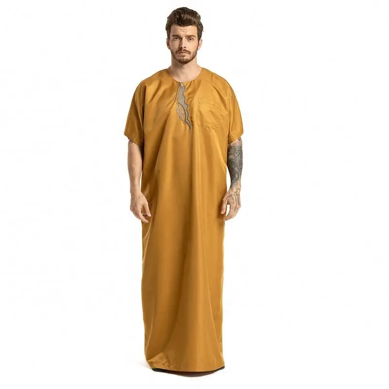 
Men Kaftan Jilbab Arbric Jubba Muslin Short Sleeves Clothes Abaya Thobe 