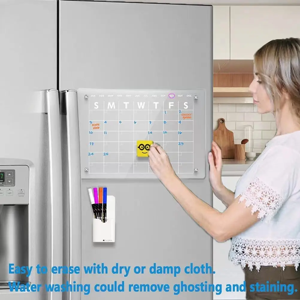 Customized Reusable Monthly Weekly Daily Planner Magnetic Dry Erase Board Acrylic Calendar Board Acrylic Fridge Memo Board